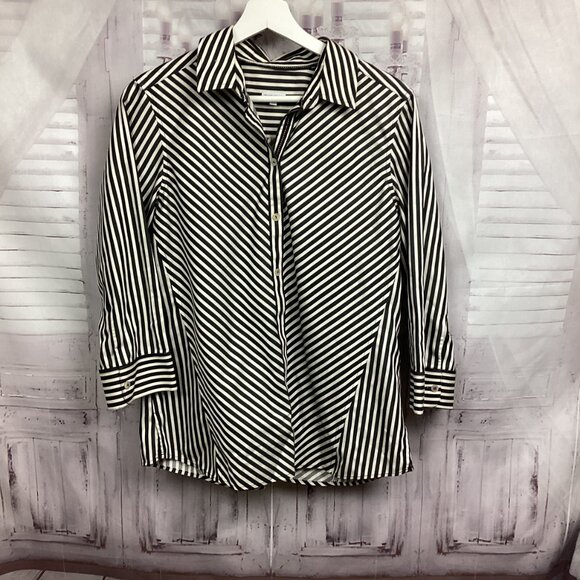 Foxcroft Striped Button Down 3/4 Sleeve Shirt Fitted 10 - Picture 9 of 9